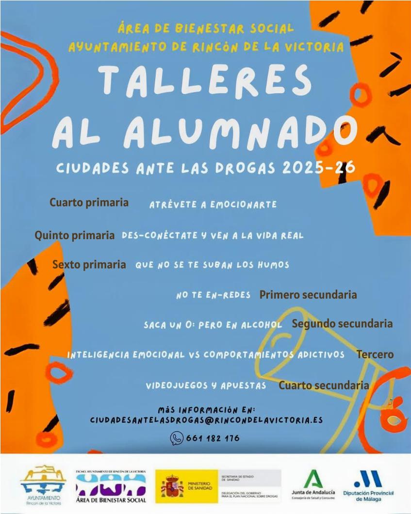 Cartel descriptivo de los talleres que se desarrollan en los centros educativos del municipio.