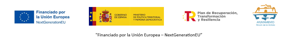 Logos: NextGenerationEU (PRTR), Ministerio y Ayto. de Rincón de la Victoria.