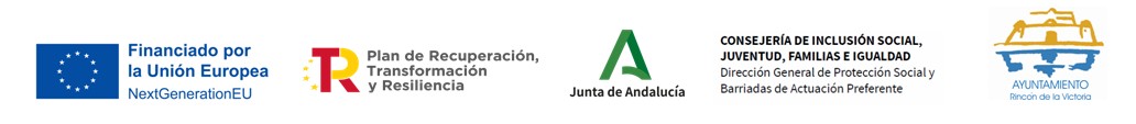 Logos NextGenerationEU, Junta de Andalucía - Consejería de Inclusión Social, Juventud, Familias e Igualdad, Ayuntamiento de Rincón de la Victoria