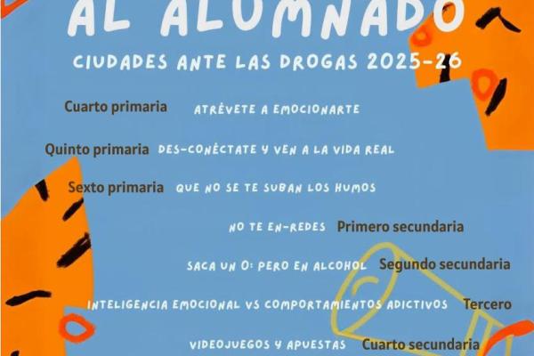 Cartel con los diferentes talleres de prevención al alumnado 2025-2026
