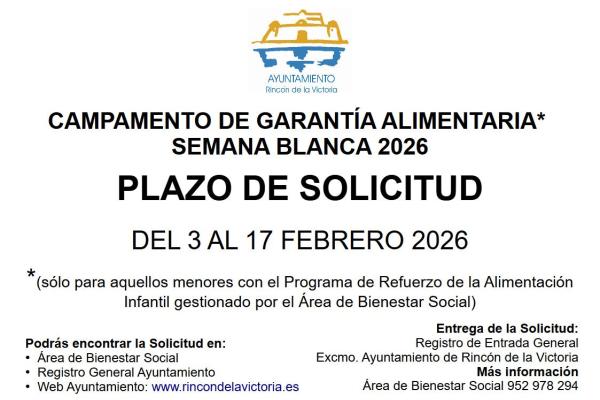 Cartel informativo campamento garantía alimentaria Semana Blanca 2026